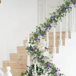 Künstliche Eukalyptus-Blumengirlande mit violetten Rosen, Seidenblumen, Grün, Girlande, Kunstschleierkraut, Efeu-Ranken für Hochzeit, Zuhause, Weihnachten, Party, Tischläufer, 