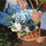 Stoffig Blauw Zijde Kunstrozen Combo Pioenroos Bloem voor DIY Bruiloft Bruids Boeket Party Woondecoraties (Stoffig Blauw)