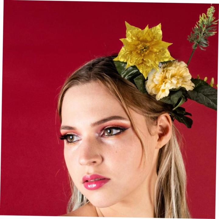 7 Stück Künstliche Blumen Weihnachtsdekoration Künstliche Weihnachtsblumen Stoff Weihnachtsstern Künstliche Blumen Girlanden Bodenaufkleber Für Bänder Festliches