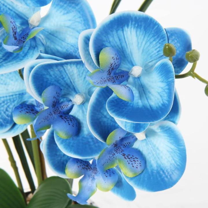 Kunstbloemen orchidee kunstplant Phalaenopsis blauwe bloemen decoratie hoogte 49 cm, stevig verankerd in keramische pot