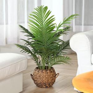 Kunstpflanzen Groß Areca Kunstpalme 90 cm im Topf Künstliche Pflanze Tropical Hawaii Grün Fake Plant für Schlafzimmer Büro Garten Hochzeit Party Deco (1 Stück)