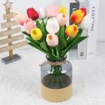 Kunsttulpen van latex, realistische kunsttulpen, boeket voor thuis, bruiloft, feest (wit + sakura-roos + zonsondergang-rood + geel + rood)