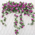 guirlande met kunstrozen, 2 stuks, 220 cm, hangende bloemen van zijde voor outdoor, indoor, bruiloft, badkamer en wanddecoratie (paars)