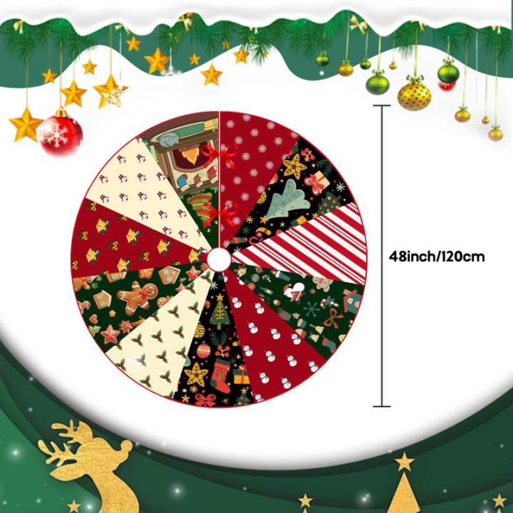 Kerstboomdeken, 120 cm, groen, rood, kerstboomrok, ronde kerstboomdeken, polyester kerstboomdeken, graffiti, dennenboomdeken, retro kerstboomdeken voor wintervakantie, Kerstmis, fe