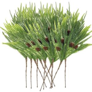 Norfolk-Kieferzweige für Weihnachten, Norfolk-Kiefer, künstliche Weihnachtsstiele, künstliche Weihnachtsgrünpflanzen, Zweige, Fau