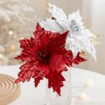 3 Pcs Silber Ornamente Für Weihnachtsbaum, Weihnachten Weihnachtsstern Künstliche Blumen Dekorationen, für Weiß Silber Weihnachtsbaum Wreaths Floral Geschenk Winter Hochzeit Ur