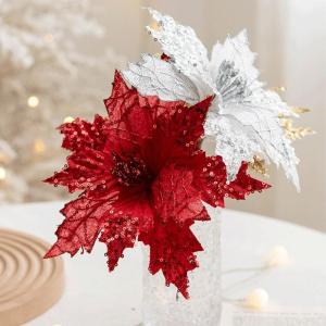 3 Pcs Silber Ornamente Für Weihnachtsbaum, Weihnachten Weihnachtsstern Künstliche Blumen Dekorationen, für Weiß Silber Weihnachtsbaum Wreaths Floral Geschenk Winter Hochzeit Ur