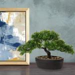 Kunstbonsai Natuurgetrouwe kunstplant, kunstboom, bonsai, ceder, grenen, podocarpus, plastic plant, kunstplant met keramische pot in zwart, voor badkamerdecoratie, desktop, kantoor