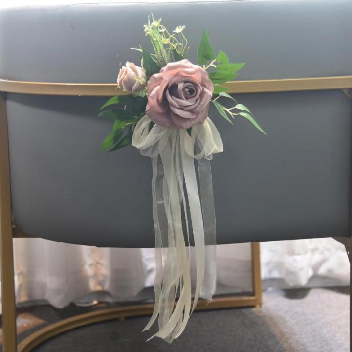 6 Stück Hochzeitszeremonie Ornamente Raffinierte Stuhlverzierungen Mit Künstlichen Blumen Kirchenbänken Blumen