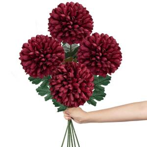16 cm grote kunstbloemen, hortensia met 65 cm lange steel, 4 stuks rode kunstmatige hortensia-bloemen, kunststof bloemen, hortensia voor woondecoratie, tuinfeest, bruiloftsdecorati