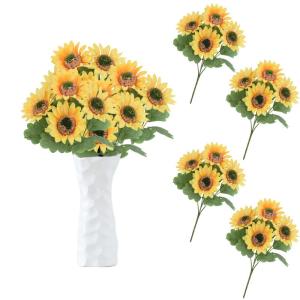 Dekoblumen Künstlich 20 Bündel Kunstblumen Deko Sonnenblumen Fake Blumen wie Echt für Hochzeit Geburtstag Blumenstrauß Garten Balkon Außen Innen Deko 1506