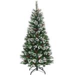 150/180/210/240 cm kunstkerstboom met rode bessen, sneeuwbedekte dennenboom met metalen standaard, pvc- en dennennaalden, kunstboom, kerstklapsysteem (180 cm)