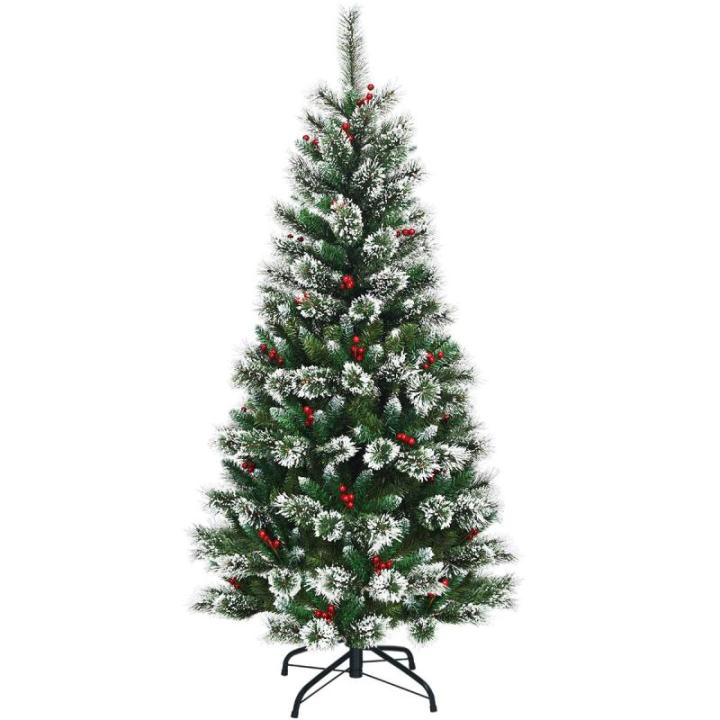 150/180/210/240 cm kunstkerstboom met rode bessen, sneeuwbedekte dennenboom met metalen standaard, pvc- en dennennaalden, kunstboom, kerstklapsysteem (180 cm)