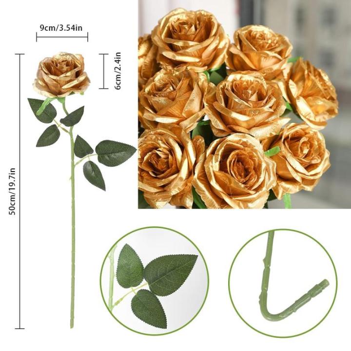 Zijde kunstroos bloemen bruidsboeket (goud)