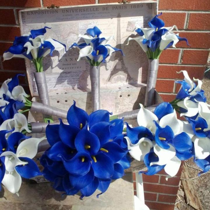 20 stuks kunstmatige Calla lelie, bruid, latex, ware aanraking, familie, decoratie, feest, bruiloft, hotel, decoratie, boeket (koningsblauw)