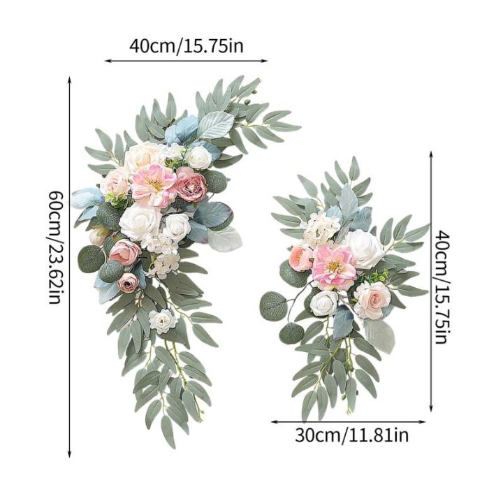 Faux Bloem Swag Set van 2 voor Bruiloft, Huwelijksboog Bloemen Welkom Teken, Witte Huwelijksboog Faux Groen Slinger, Bloemstuk Swag Achtergrond voor Huwelijksceremonie (2 stuks