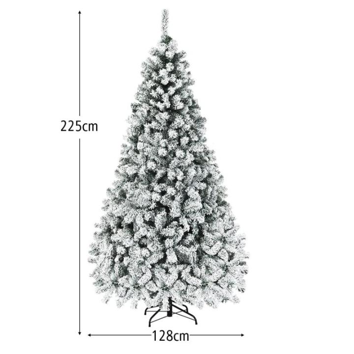 Kunstkerstboom met sneeuw en warmwitte ledverlichting, dennenboom met metalen standaard, pvc-naalden, kunstboom, klapsysteem, 225 cm, 180/225 cm