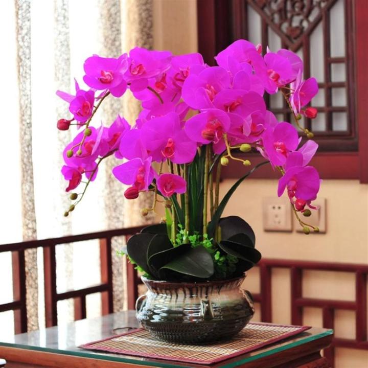 Kunstblumen Künstliche Orchideenblumen im Keramiktopf, Seiden-Phalaenopsis-Pflanzenarrangement für Bürotisch/Wohnzimmer/Schlafzimmerdekoration für jeden Anlass