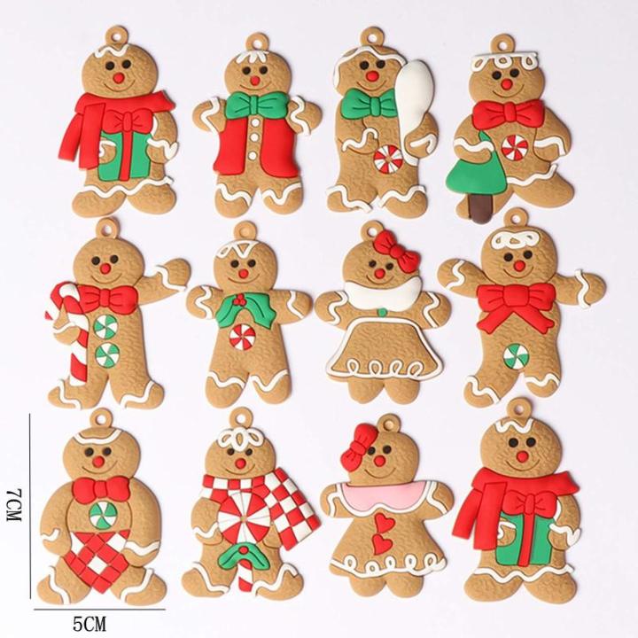Kerstboomdecoraties, peperkoek, 12 stuks, traditionele peperkoekmannetjes, kleifiguren, kerstboomornamenten, met koordje