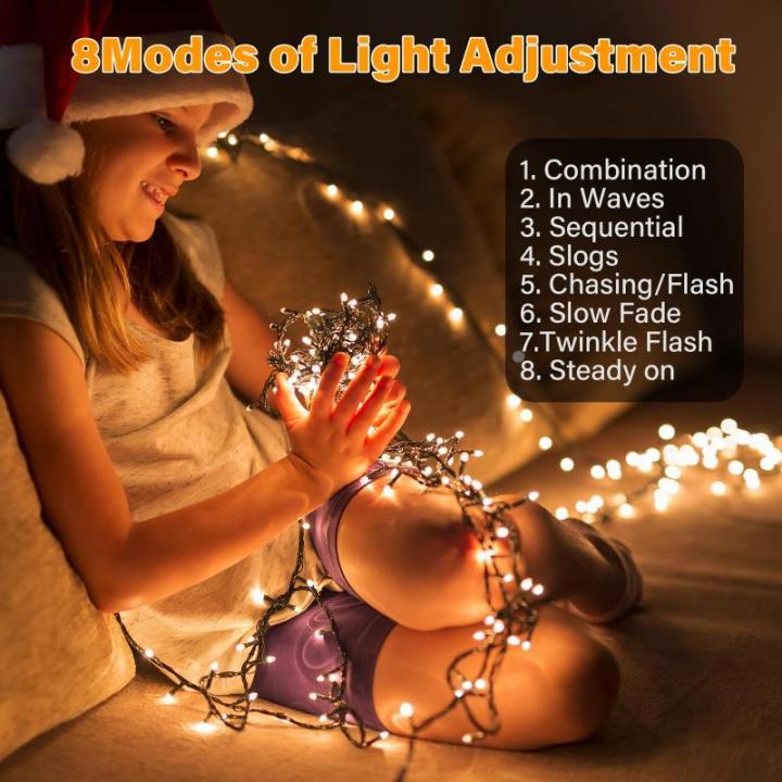 Lichtsnoer voor kerstboom, 16 strengen, 2 m, 400 leds, kerstboomverlichting met ring, lichtketting, IP44 waterdicht, timer, 8 modi, kerstboomverlichting voor kerstdecoratie buiten 