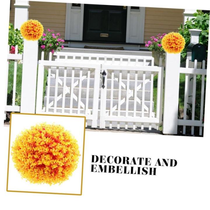4 Stück Eukalyptus-grasball Künstliche Pflanzenkugeln Kunstpflanze Buchsbaum Formschnitt Kugeln Gefälschte Pflanzengrünkugeln Hochzeit Grasball Graspflanzenkugeln Orange Plasti