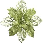 24 Stück Weihnachtsblumen für Weihnachtsbaumdeko, Weihnachten Funkeln Weihnachtsstern Blumen mit Clips für Hochzeit Weihnachtsbaum Neujahr Ornamente (Hellgrün,11 cm)