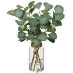 35 cm kunstmatige eucalyptus-takken met glazen vaas, eucalyptus-kunststof, plant, eucalyptus, , realistische eucalyptus, decoratie, zilverdollar voor bruiloft, tafeldecoratie kanto