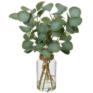 35 cm kunstmatige eucalyptus-takken met glazen vaas, eucalyptus-kunststof, plant, eucalyptus, , realistische eucalyptus, decoratie, zilverdollar voor bruiloft, tafeldecoratie kanto