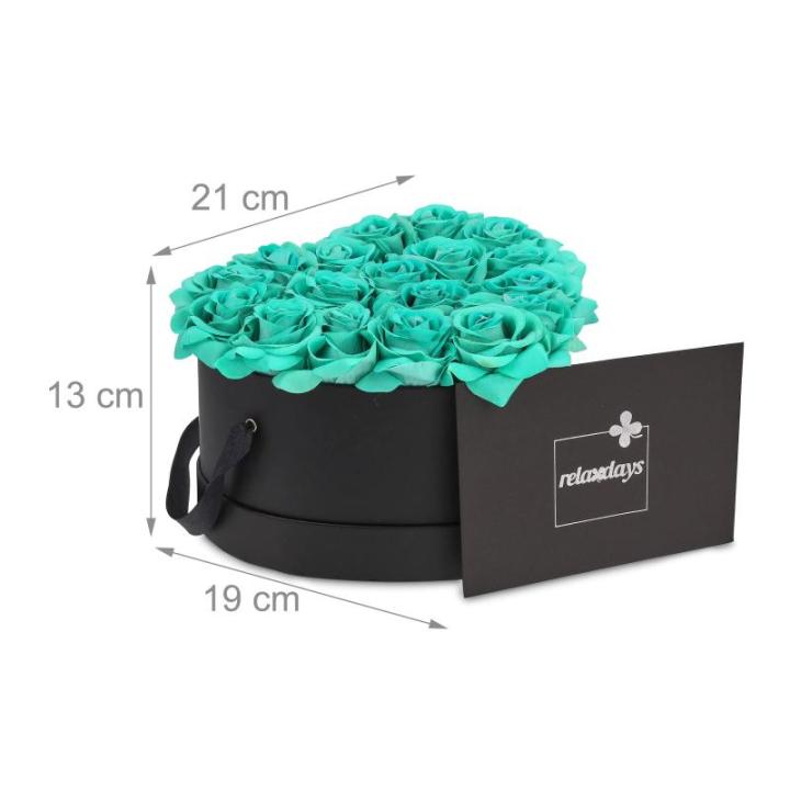 Rozenbox hart, 18 rozen, Flowerbox zwart, 10 jaar houdbaar, cadeau-idee, decoratieve bloemenbox, turquoise