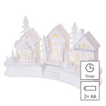 DCWW21 Lichtgevend kerstdorp van hout, 6 leds, warm wit licht, kerstdecoratie, winterdorp op batterijen (2 x AA), IP20 binnen, 6/18 uur timerfunctie, levensduur 10.000 uur
