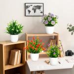 met pot, kleine potplanten, 4 stuks, kunstplant met bloemen, groene planten, decoratie, plastic planten, indoor decoratie voor kantoor, huis, balkon, woonkamer, badkamer