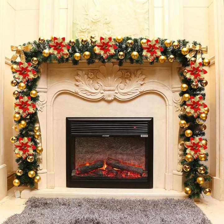15 stuks 14 cm kunstmatige kerstster bloemen glitter met clips stengels kerstboom ornamenten voor krans feest bruiloft Nieuwjaar decoratie (rood gouden)