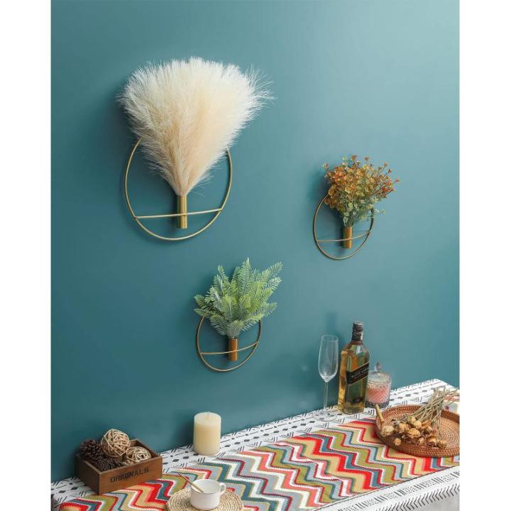 Boho wanddecoratie, grote wanddecoratie, metalen wanddecoratie, hangende kunstpampa-display, wandkunst woonkamer, slaapkamer, badkamer, eetkamer, 2 stuks goudbeige
