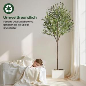 Olijfboom, , 180 cm, grote zoals een echte kunstolijfboom, kunstboom met pot, voor interieur, voor slaapkamer, kantoor, tuin, bruiloft, feestdecoratie (1 stuks)