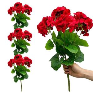 Künstliche Blumen 4pcs 14 Zoll UV-resistente gefälschte Geranien für Outdoors Fade-resistente realistische Geraniumpflanzen für Hochzeitshäuser-Party-Dekor, Geraniumpflanzen