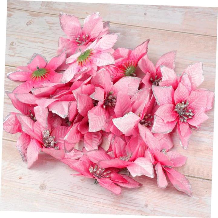 15st Weihnachtsblume Weihnachtsstern Blumen Weihnachtsbaumspitze Gefälschter Weihnachtsstern Weihnachtsbaum Glänzende Blumen Mini-Kranz Outdoor-dekor Blumendekoration Rosa Plasti