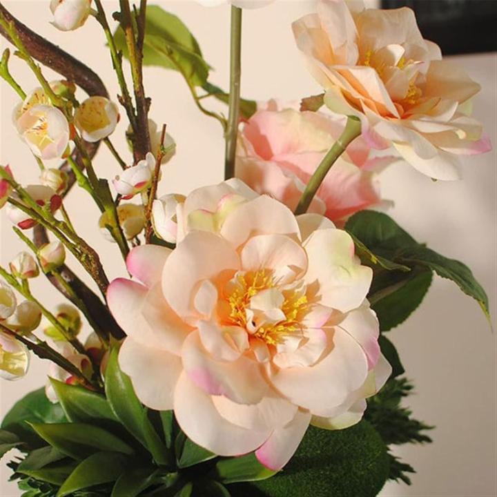 Kunstblumen Künstliche Blumen für den Innenbereich, künstliche Orchidee, Camelchang Verkündigung, Pflaume, Teeblumen-Set, Seidenblume mit Keramikvase für jeden Anlass