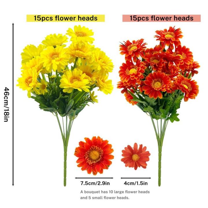 30 hoofden kunstmatige gerbera madeliefjes met dauwdruppel, 2 kleuren zijden madeliefjes die er echt uitzien met 3 vormige bladeren, nepbloemen die schitteren in het zonlicht voor