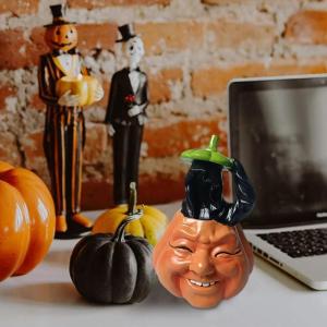 Halloween-Kürbis-Geist-Dekorationen – Gruseliger Kürbis mit Geist im Inneren, Kunstharz-Figurenstatuen | Tischdekorationen für Halloween Thanksgiving Herbst (A)