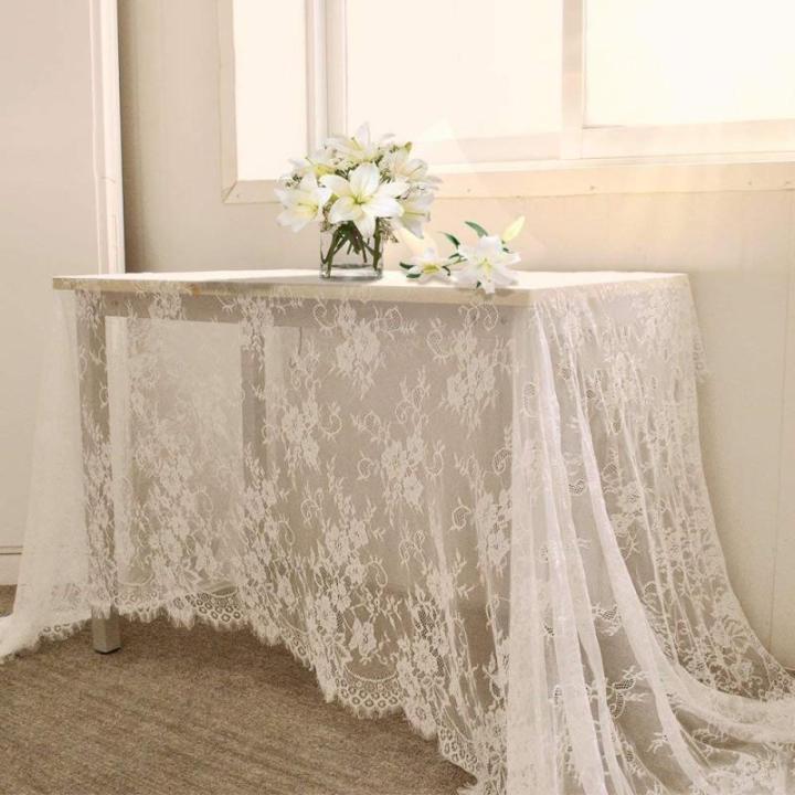 Weiße Spitzentischdecke, 5er-Pack, 152,4 x 305,5 cm, rustikale Tischauflage, durchsichtige Tischdecke für Vintage-Party, Erntedankfest, Blumenmuster, Herbst-Tischdekoration