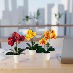 in pot (35 cm), set van 3 kunstorchideeën, kunstmatig afgestemde arrangement in hoogglans-keramische potten, decoratieve , kunstorchideeën (rood, oranje, geel)