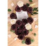 Kunstbloemen, rozen, 25 stuks, decoratieve kunstrozen met steel, doe-het-zelf bruiloft, bruidsfeest, feesttafels, boeketten, bruid, woondecoratie, bordeauxrood