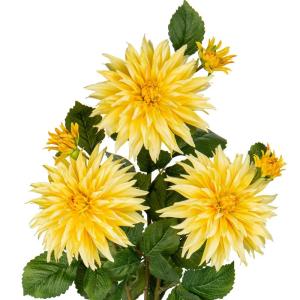 3 stuks gele kunstmatige dahlia's, 75 cm kunstzijden bloemen met lange steel voor bloemarrangementen, faux dahlia's bloemen voor doe-het-zelf bruiloft party middenstuk huis kantoor