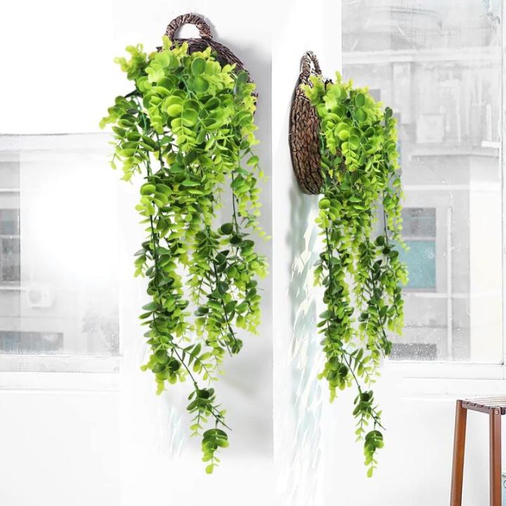 Kunstmatige eucalyptus klimop, 2 stuks, groene plastic planten wijnstok voor thuis, kantoor, tuin, bruiloft, feest, binnen- en buitenwanddecoratie