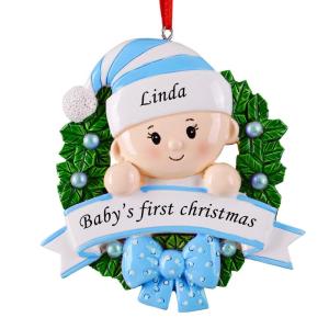 Gepersonaliseerde kersthangers met naam Baby's eerste Kerstmis - 2023 kunsthars kerstboomversiering, gepersonaliseerde , cadeaus voor baby's, zoons, kleinkinderen, bloemenkrans