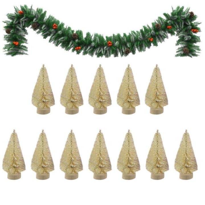 12 Stück Weihnachtsbaum aus Sisal Seidenzeder Miniatur Kiefer Flaschenbürstenbäume künstlicher mattierter Sisal-Weihnachtsbaum für die Weihnachtsdekoration,Tischdekoration