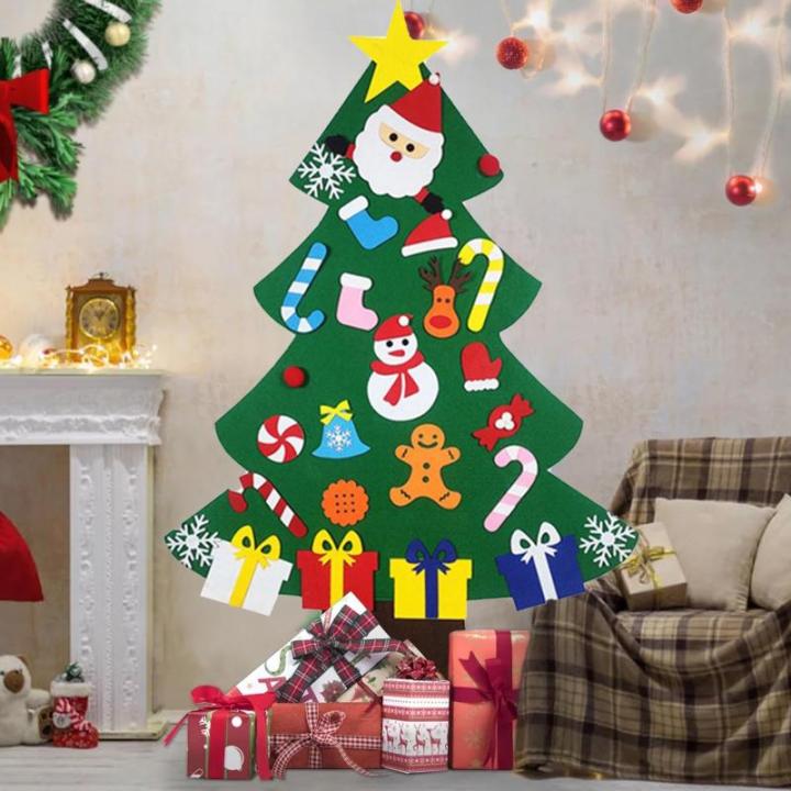 Filz Weihnachtsbaum Set DIY Filz Weihnachtsbaum Set Falt Filz Weihnachtsbaum Dekoration DIY Filz Deko Weihnachtsbaum Für Kinder mit Abnehmbaren Hängenden Ornamenten für Home/Tü