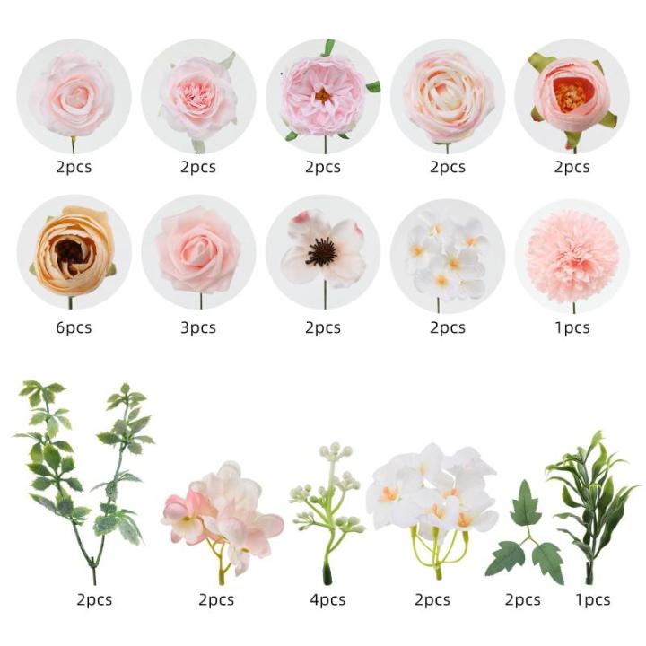 Künstliche Blumen Combo Rosa Blumen Mix Seidenblumen Rosen Pfingstrosen mit Stielen für DIY Hochzeit Brautsträuße, Babyparty, Blumenarrangement, Tischaufsätze, Heimdekoratione