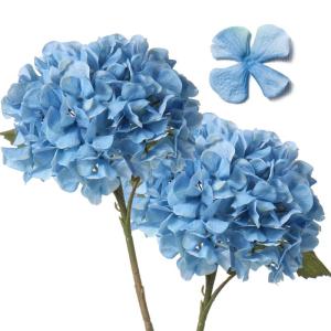 Kunsthortensia, 2 stuks, lichtblauw, Ø 19 cm, kunstbloemen, hortensia, als echt voor bruidsboeketten, huis, kantoor, hotel, feestdecoratie, middenstukken, bloemstukken