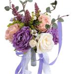 Hochzeitsstrauß for die Braut mit künstlichen Blumen, 10-Zoll-Hochzeitssträuße, künstlich blühende Rosen, Brautjungfernstrauß, Seidenrosen-Wurfsträuße.(Purple)